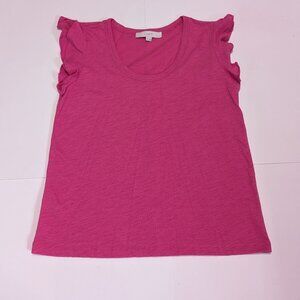 Loft Women's Bright Pink Flutter Cap Sleeve Short Shirt, Size SP
